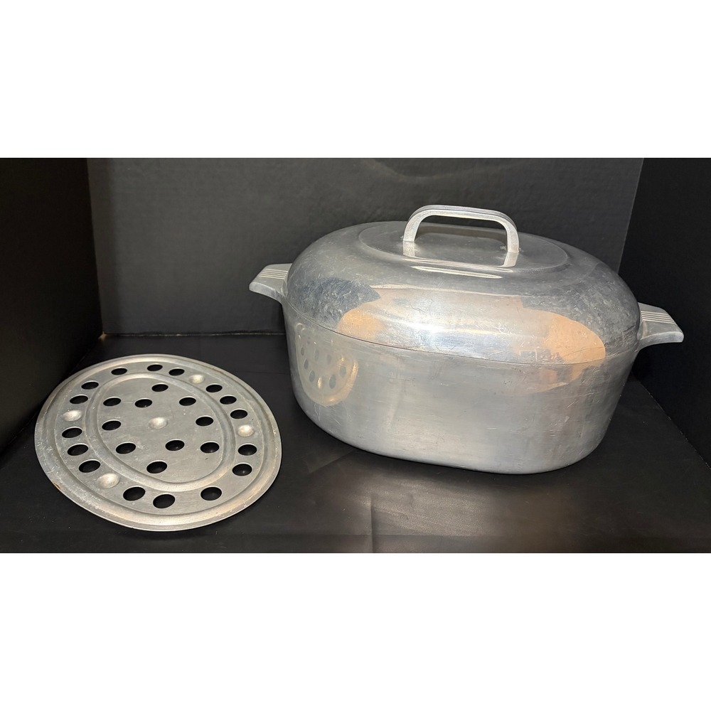 Vintage Wagner Ware Sidney -O- Magnalite 4265-P 8Qt Oval Roaster w/ Lid & Trivet